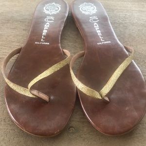 Gold metallic thong sandals